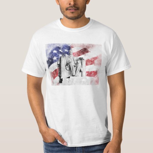 T-shirt Aquarelle Lincoln Memorial avec drapeau américain (Devant)