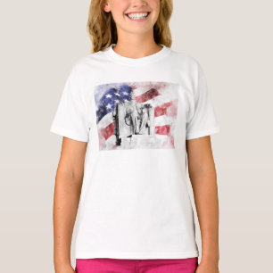 T-shirt Aquarelle Lincoln Memorial avec drapeau américain