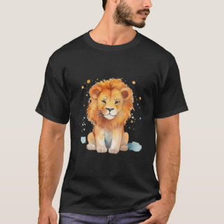 T-shirt Aquarelle Lion mignon couleur Lion Lover Art rétro