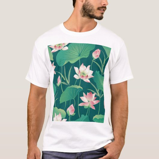 T-shirt Aquarelle lotus : fleurs vintages sans soudure. (Devant)