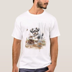 T-shirt aquarelle mignonne chiot café