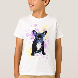 T-shirt Aquarelle mignonne de bouledogue français noire