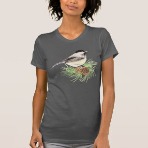 T-shirt Aquarelle mignonne Pickadee Bird Pine Tree