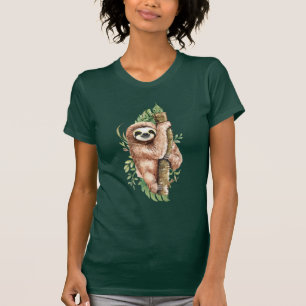 T-shirt Aquarelle mignonne Sloth & Feuilles tropicaux
