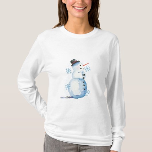 T-shirt Aquarelle mignonne Snowman (Devant)