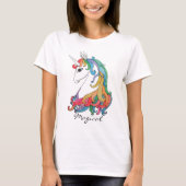 T-shirt Aquarelle mignonne unicorne arc-en-ciel (Devant)
