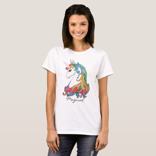 T-shirt Aquarelle mignonne unicorne arc-en-ciel (Devant entier)