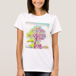T-shirt Aquarelle moderne des arbres enneigés colorés