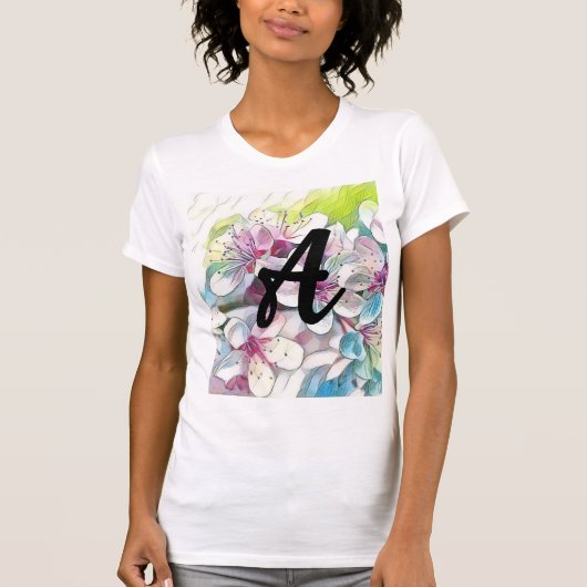 T-shirt Aquarelle Monogram Modern Rose Chercher Blossom (Devant)