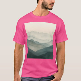 T-shirt Aquarelle Montagnes En Forêt Vert Sans manches à