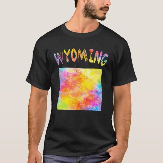 T-shirt Aquarelle multicolore Wyoming State Map numérique (Devant)