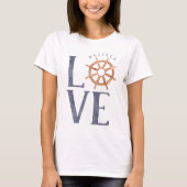 T-shirt Aquarelle nautique Typographie + Roue du navire (Devant)