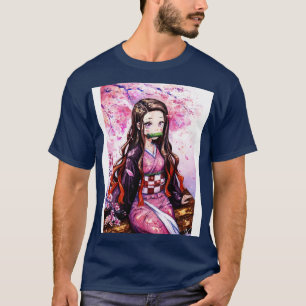 T-shirt Aquarelle Nezuko Sous Sakura Tree Demon Slayer F
