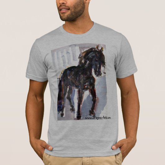 T-shirt Aquarelle noire de cheval (Devant)