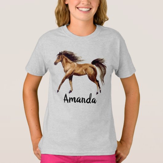 T-shirt Aquarelle Nom du cheval Monogramme (Devant)