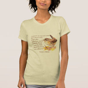 T-shirt Aquarelle "Ode to Spring" Oiseau Brown Poème natur