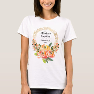T-shirt Aquarelle orange et rose Mariage floral