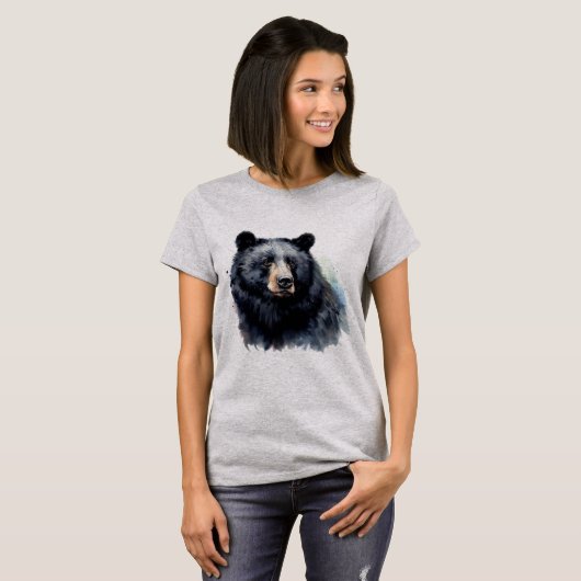 T-shirt Aquarelle Ours Noir Animal Faune Nature Art (Devant entier)