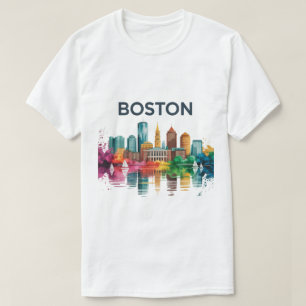 T-shirt Aquarelle paysage urbain de Boston Boston Ma vue