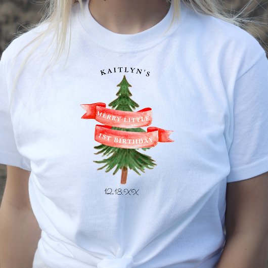 T-shirt Aquarelle Pine Arbre Joyeux Petit Anniversaire