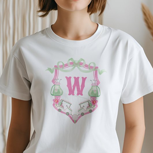 T-shirt Aquarelle Pink & Green Golf Panier Monogram Crest