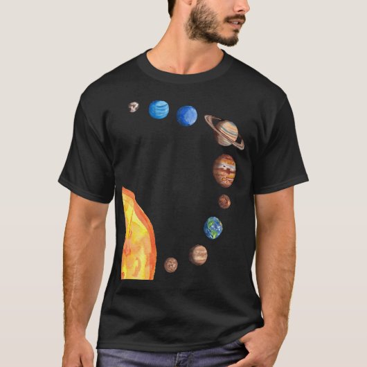 T-shirt Aquarelle Planètes Soleil Terre Mars Jupiter Satur (Devant)