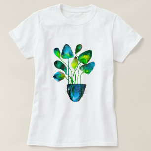 T-shirt Aquarelle plante art vert et bleu abstrait T-Shi