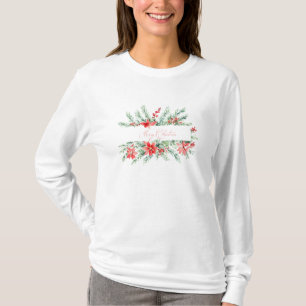 T-shirt Aquarelle poinsettia et verdure Noël