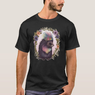 T-shirt Aquarelle Porcupine Fleur Couronne Animal Floral