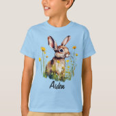 T-shirt Aquarelle Rabbit entre Fleurs Jaunes (Devant)