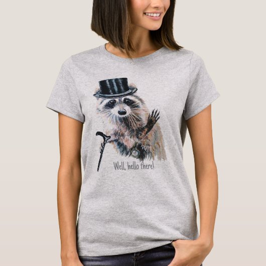 T-shirt Aquarelle Raccoon avec Top Hat Dapper Messieurs (Devant)