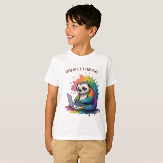 T-shirt Aquarelle Rainbow Cute Sloth Computing (Devant entier)