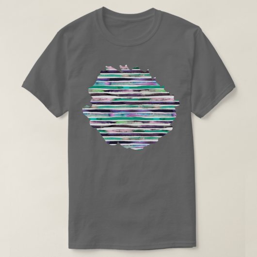 T-shirt Aquarelle rayures vert pourpre (Design devant)