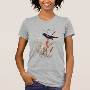 T-shirt Aquarelle Red Wing Blackbird Oiseau Art de la natu