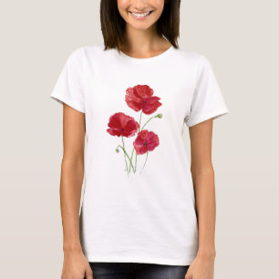 T-shirt Aquarelle Roquette rouge Jardin floral