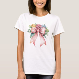 T-shirt Aquarelle rose Bow Florales Fleurs Coquette Femmes