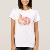 T-shirt Aquarelle rose Citrouille et fleurs d'automne (Devant)