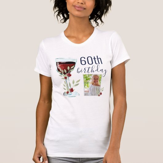 T-shirt Aquarelle Rose de vin rouge Photo 60e anniversaire (Devant)