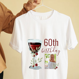 T-shirt Aquarelle Rose de vin rouge Photo 60e anniversaire