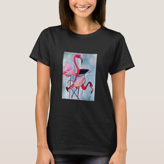 T-shirt Aquarelle rose flamand coloré (Devant)