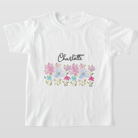 T-shirt Aquarelle rose mignonne Fleurs sauvages Monogramme (Poser)