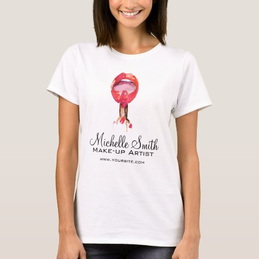 T-shirt Aquarelle rouge lèvres et marque de maquillage rou (Devant)