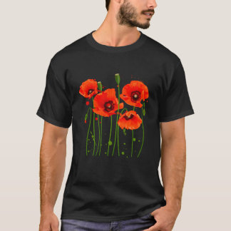 T-shirt Aquarelle Rouge Pavot Fleur Jardin Plante Amour
