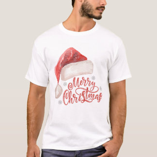 T-shirt Aquarelle Santa Chapeau "Joyeux Noël" Design