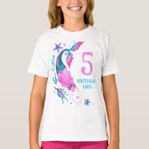 T-shirt Aquarelle Sirène Fille d'anniversaire sous la mer
