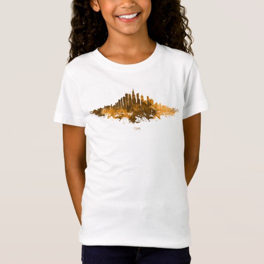 T-Shirt Aquarelle Skyline de Chicago en orange (Devant)