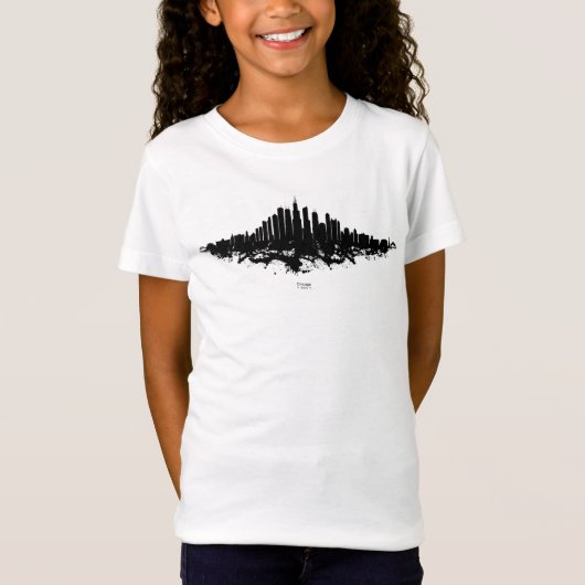 T-Shirt Aquarelle Skyline de Chicago noir et blanc (Devant)