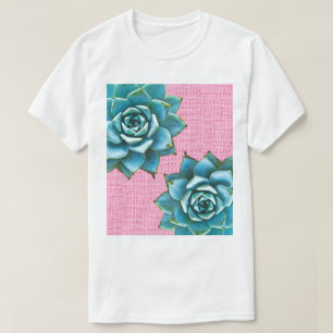 T-shirt Aquarelle Succulente sur rose pâle