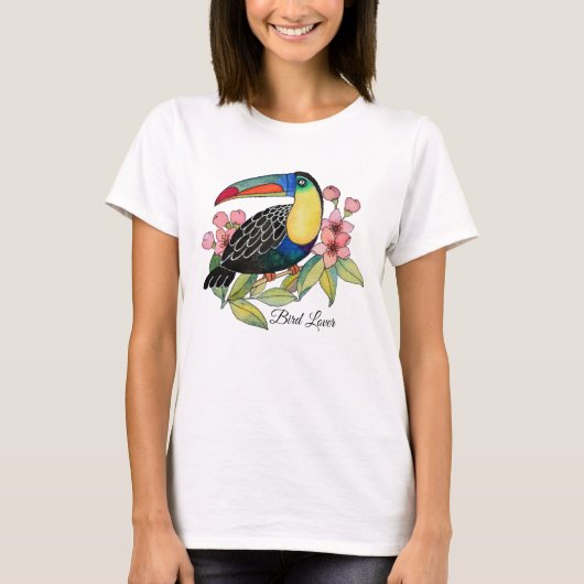 T-shirt Aquarelle Toucan Bird Avec Fleurs (Devant)
