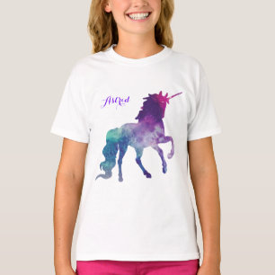 T-shirt Aquarelle Unicorne Silhouette Purple Nom mignon